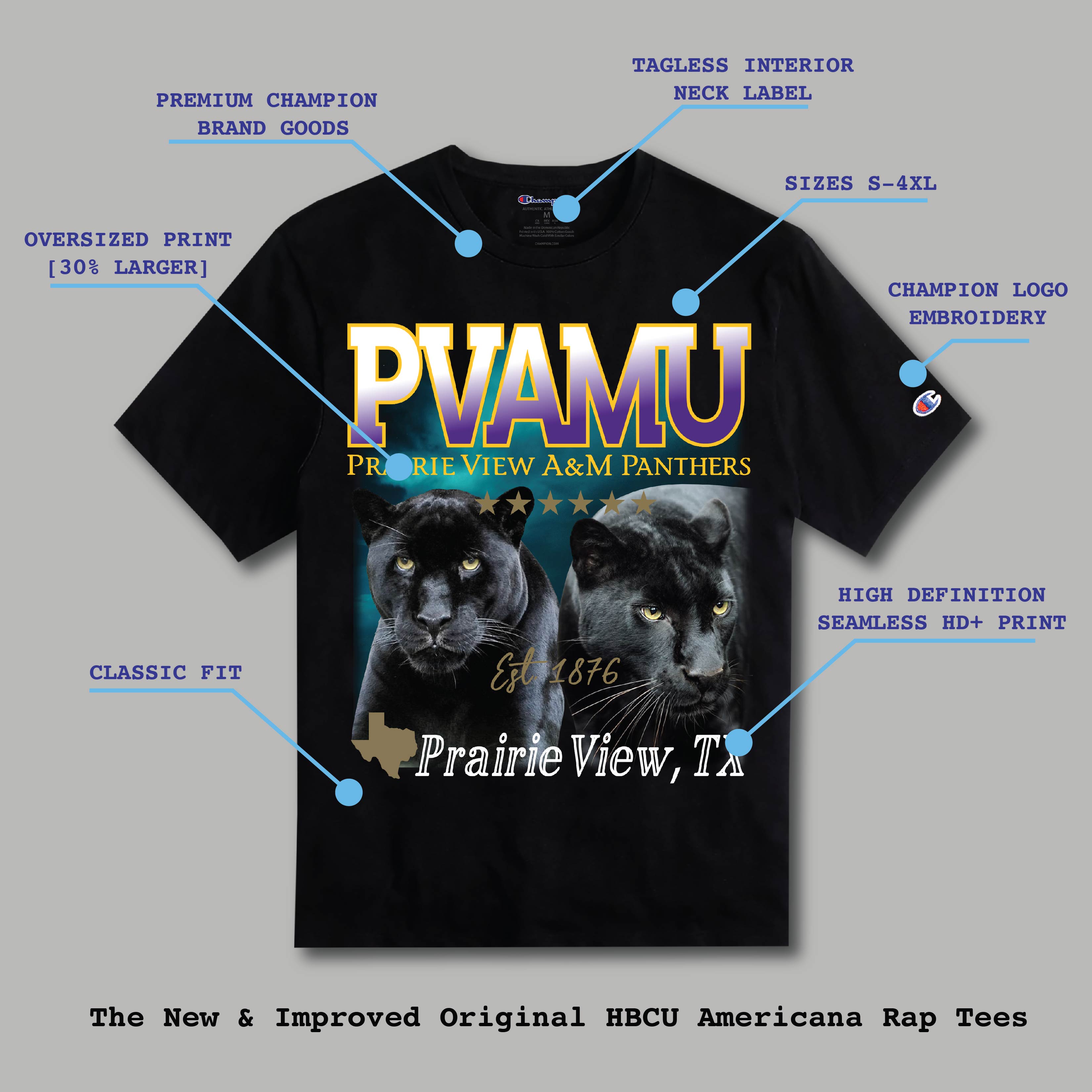 BCU X Champion Original HBCU Americana Rap Tee - Prairie View A&M [PVAMU]