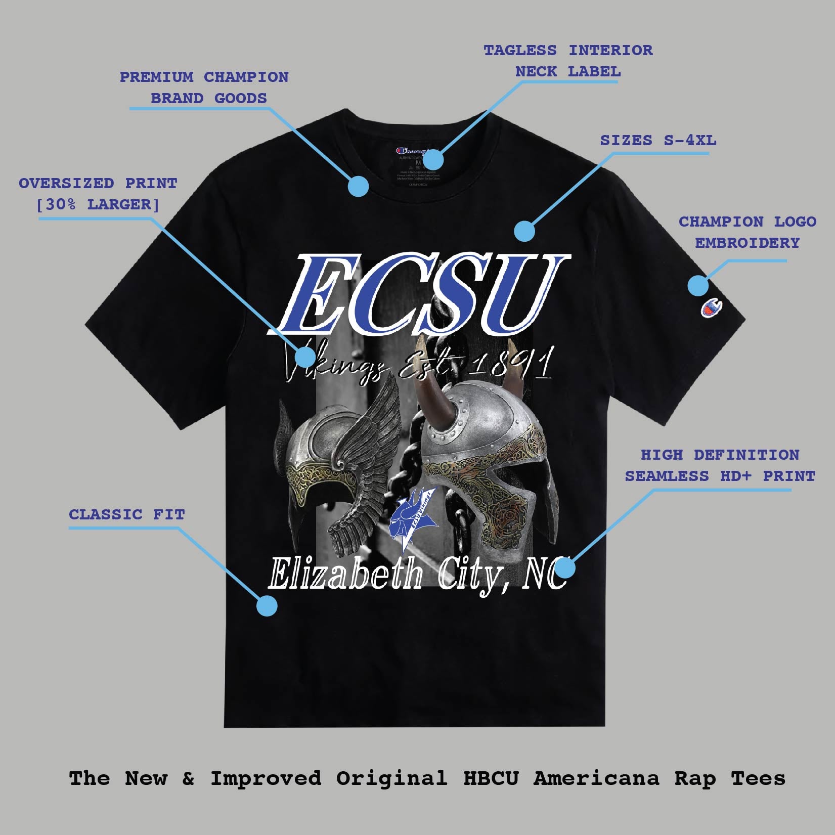 BCU X Champion Original HBCU Americana Rap Tee - Elizabeth City State [ECSU]